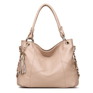 Women PU Leather Handbag Large Capacity Satchel With Shoulder Strap-Beige