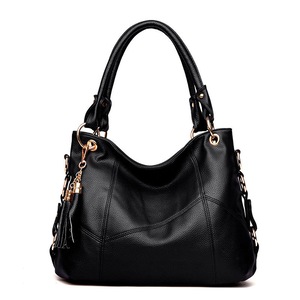 Women PU Leather Handbag Large Capacity Satchel With Shoulder Strap-Black