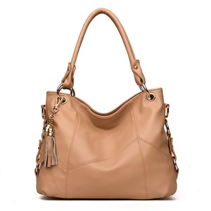 Women PU Leather Handbag Large Capacity Satchel With Shoulder Strap-Khaki