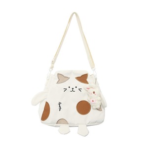 Womens Crossbody Tote Bag Cute Cat Shape with Plush Pendant-White