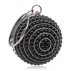 Womens Evening Bag Round Ball Wedding Handbag Artificial Pearl Purse-Black