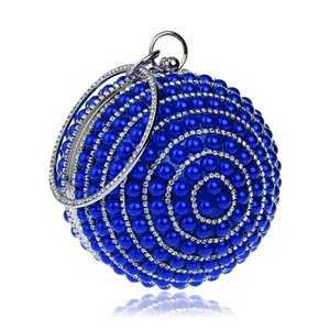 Womens Evening Bag Round Ball Wedding Handbag Artificial Pearl Purse-Blue
