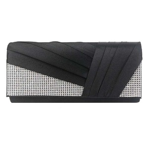 Womens Satin Evening Clutch Rhinestone Purse-Black