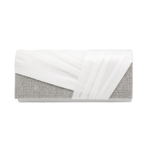 Womens Satin Evening Clutch Rhinestone Purse-White