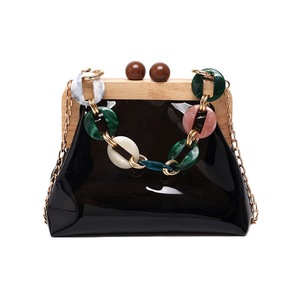 Womens Transparent PVC Plastic Handbag Durable Crossbody Evening Bag-Black