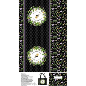 Northcott Honey & Clover Bee Tote Bag Black Fabric Panel Quilting Sewing Craft