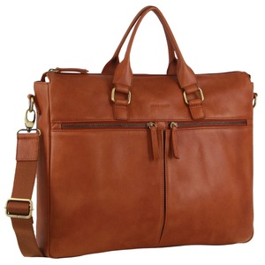 Pierre Cardin Men's Italian Leather Business Briefcase/Messenger Bag - Cognac