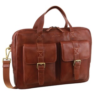 Pierre Cardin Men's Rustic Leather Satchel/Messenger Bag - Cognac