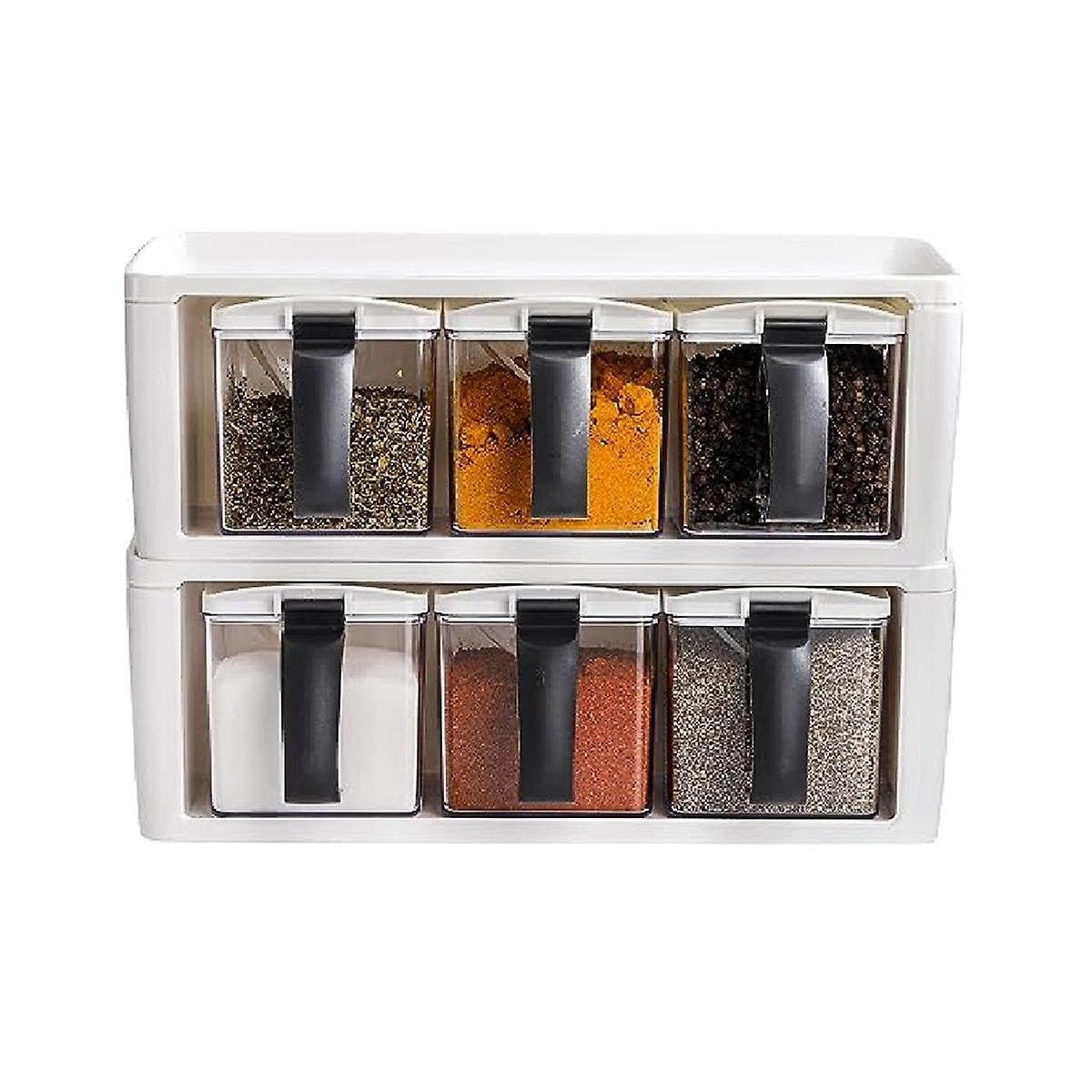 Buy 2 Pack 3 Grids Spice Rack With Handle,cover & Spoon,clear Kitchen ...