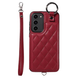 Card Bag 009 for Samsung Galaxy S23+ Case Rhombus Pattern PU Leather Back Phone Cover
