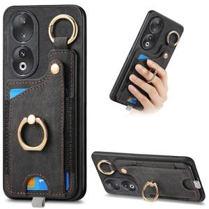 For Honor 90 Case Retro Leather Back Cover Drop-proof Phone Card Bag Kickstand