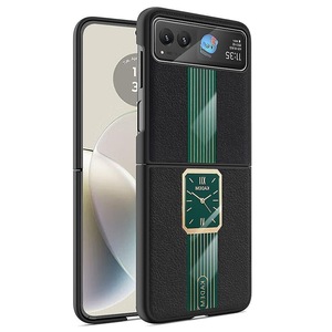 KADEM For Motorola Razr 40 5G Watch Pattern Shell Leather+Acrylic+TPU Phone Case