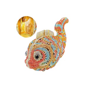 Mini Women Fish Evening Bags Crystal Clutch Purse Rhinestone Handbags with Chain-1