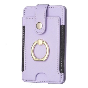 Self-adhesive Phone Back Card Holder PU Leather Card Bag with Finger Ring Holder