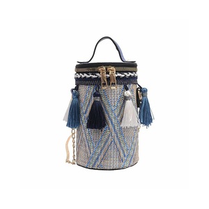 Tassels Woven Bucket Bag Fashion Mini Handbag-Blue