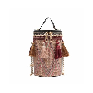 Tassels Woven Bucket Bag Fashion Mini Handbag-Red