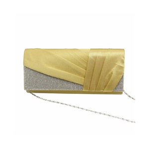 Womens Satin Evening Clutch Rhinestone Purse-Gold