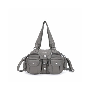 Womens Shoulder Bag Handle Satchel Hobo Fashion Washed Leather Purse-Grey
