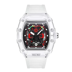 Executive Mens Quartz Watch  Transparent Case, Luminous Display, Silicone Band, Calendar Feature-White