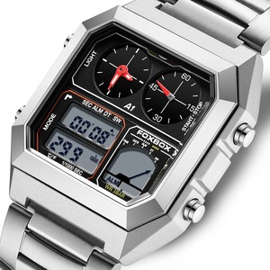 Mens Stainless Steel Chronograph Sport Watch  Digital Display, Backlight, 3ATM Waterproof