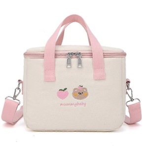 1pc Insulated Lunch Bag for Kids/Adults - Reusable Lunch Box Bag with Large Compartment and Shoulder Strap Cute Embroidery Lunch