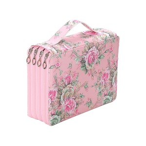 200 Slots Pencil Holder Pen Bag Large Capacity Pencil Organizer with Handle Strap Handy Colored Pencil Box with Printing Pattern