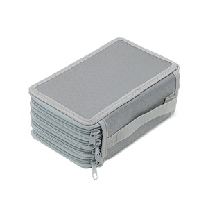 Four-Layer Pencil Bag Solid Color Square 72 Holes Large Capacity Stationery Box-Grey