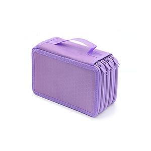 Four-Layer Pencil Bag Solid Color Square 72 Holes Large Capacity Stationery Box-Purple
