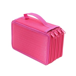 Four-Layer Pencil Bag Solid Color Square 72 Holes Large Capacity Stationery Box-Rose Red
