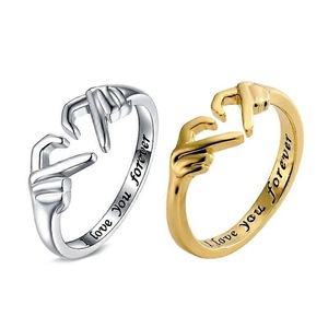 I Love You Forever Double Hand Heart Couple Rings for Women Love Hug Hand Wedding Ring Valentine's Day Gift Adjustable Jewelry