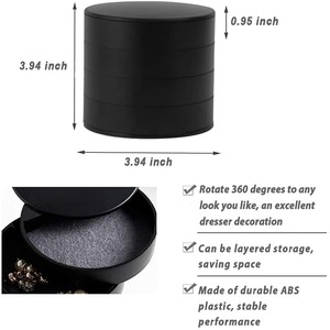 Jewelry Storage Box 4-Layer Rotatable Jewelry Accessory Organizer Tray with Lid for Rings Bracelets -Black