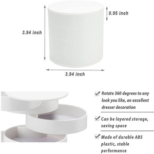 Jewelry Storage Box 4-Layer Rotatable Jewelry Accessory Organizer Tray with Lid for Rings Bracelets -White