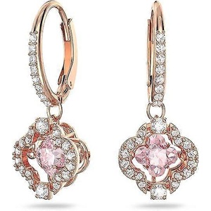Sparkling Dance Clover Necklace, Earrings, and Bracelet Jewelry Collection, Rose Gold Tone Finish, Pink Crystals, Clear Crystals