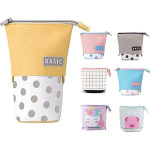 Stand up Pencil Holder Telescopic Pencil Case Transformer Pen Box Cartoon Cute Stationery Pouch Bag(grid)