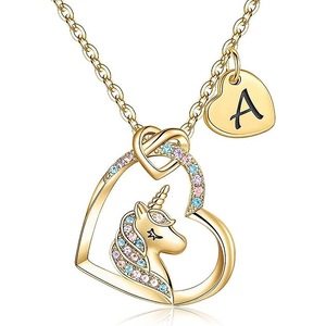 Unicorns Gifts For Girls - 14k Gold/white Gold/rose Gold Plated Colorful Cz Heart Pendant Unicorn Necklaces For Girls Jewelry Initial Unicorn Necklace