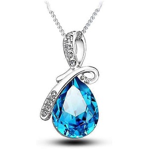 White Gold Plated Crystal Element Eternal Love Teardrop Pendant Necklace Women Fashion Jewelry