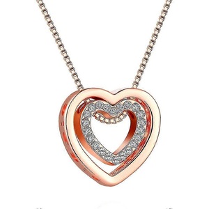 Women's Necklace Heart Pendant Silver Rose Gold Zirconia I Love You Jewelry Gift