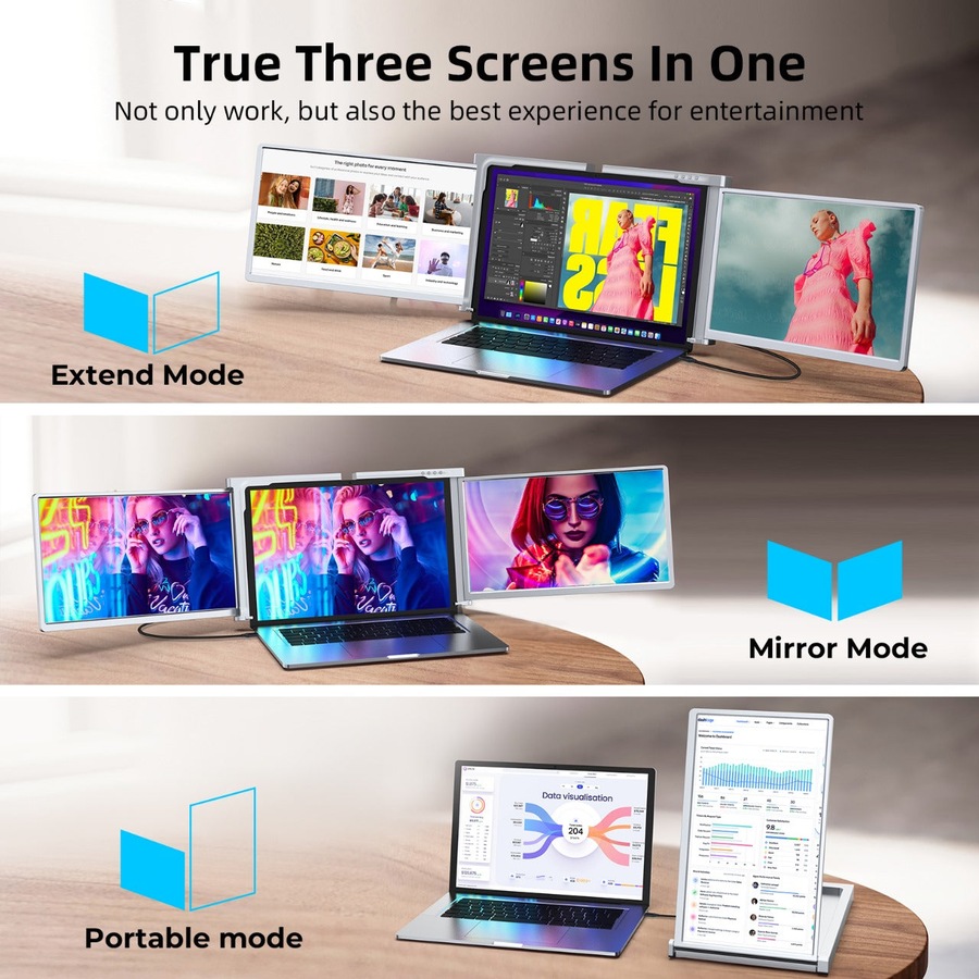 15 inch Trifold Portable Monitor 1080P IPS FHD Laptop Screen Extender For Laptop - Space Grey ( AU Version )