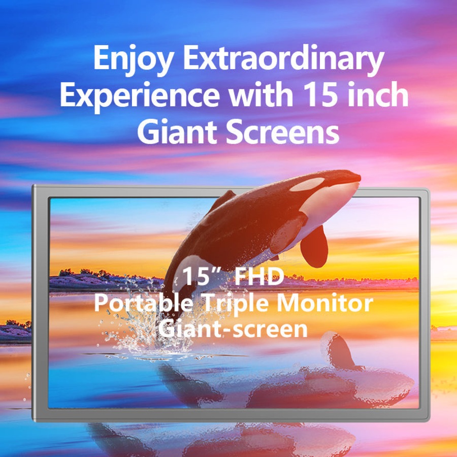 15 inch Trifold Portable Monitor 1080P IPS FHD Laptop Screen Extender For Laptop - Space Grey ( AU Version )