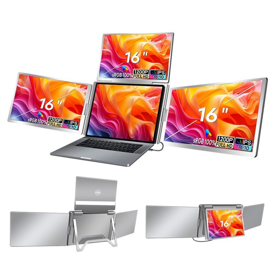 Trion 16" FHD Portable Monitor Quad Screen with One-Cable Triple Display Screen Extender for Laptops (Win10+, Mac M1/M2/M3) (AU Version)