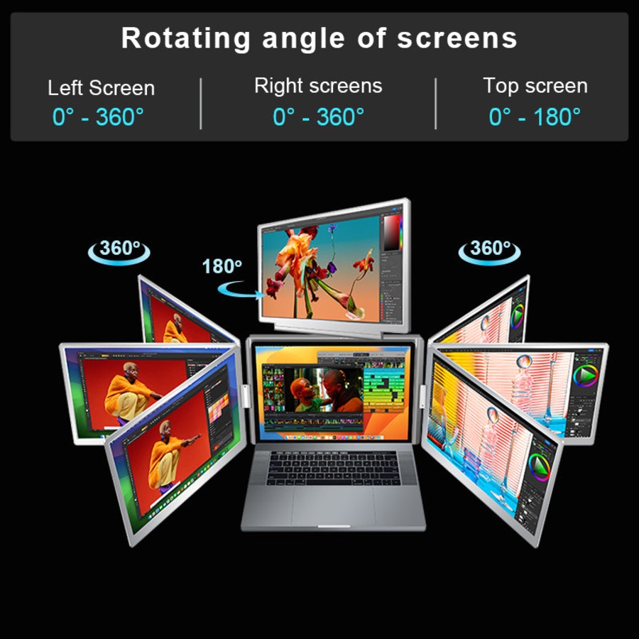 Trion 16" FHD Portable Monitor Quad Screen with One-Cable Triple Display Screen Extender for Laptops (Win10+, Mac M1/M2/M3) (AU Version)