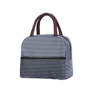 Lunch Box Bag High Capacity Striped Fresh-Keeping Heat Preservation Zipper Closure Insulated Lunch Bag for School - Navy Blue
