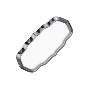 Stainless Steel Wavy Storage Display Tray Cake Plate Desktop Jewelry Organizer-Silver
