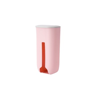 Storage Box Punch-free Wall Mount PP Garbage Bag Storage Case for Kitchen-Pink