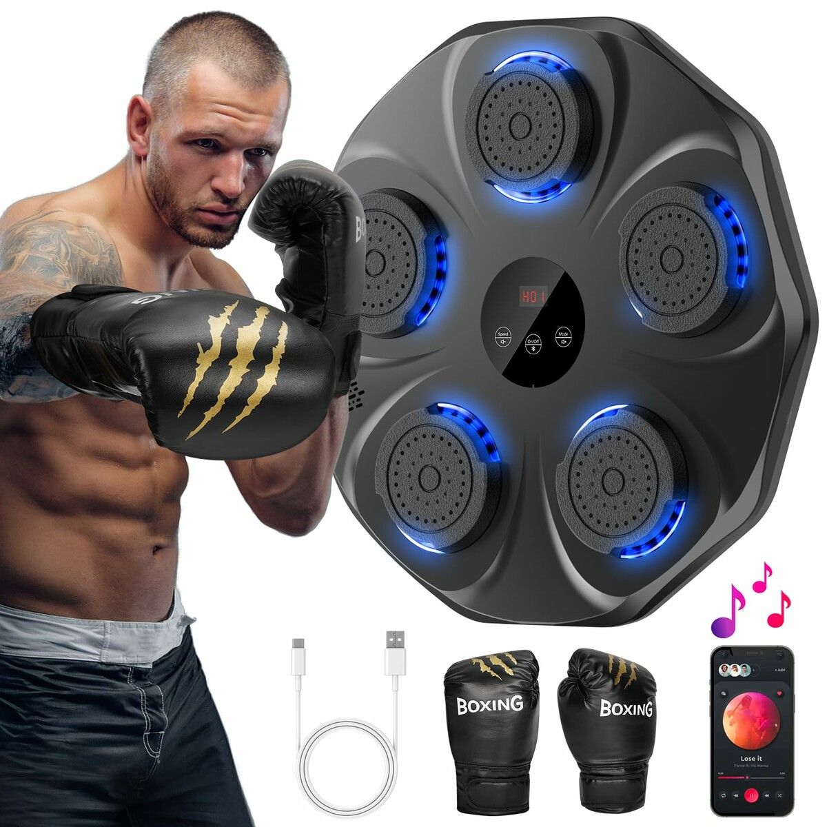 Buy JOYBUY Trainer Boxing Music Machine Gloves Wall Mounted Smart ...