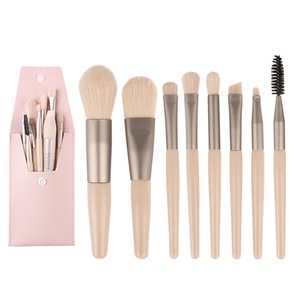 8Pcs Mini Makeup Brush Set Foundation Brush with PU Bag-Apricot