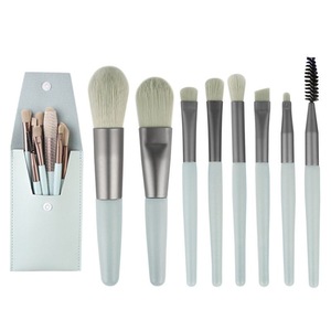8Pcs Mini Makeup Brush Set Foundation Brush with PU Bag-Gray