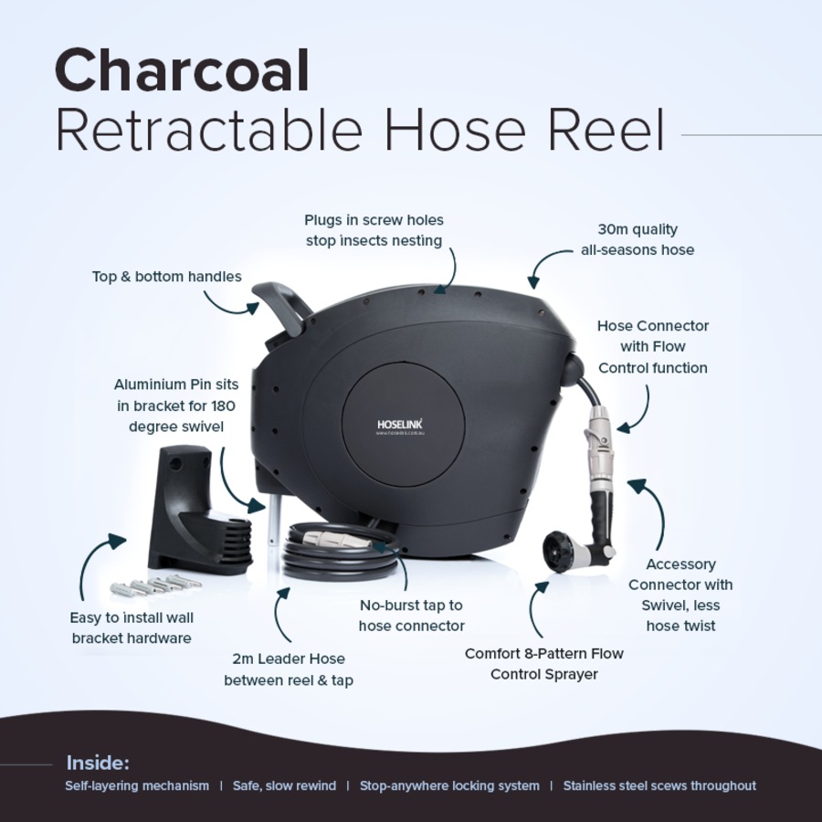 Classic 30m Retractable Hose Reel - Charcoal