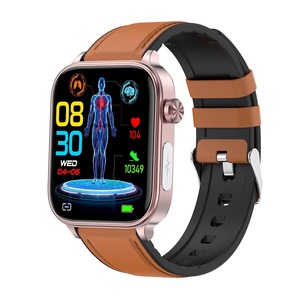 1.96 Inch Colour Screen Smart Watch Leather Strap Support Bluetooth Call / Ecg