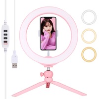 10.2 Selfie Beauty Light with Tripod Mount and Usb 3 Modes Dimmable Led Ring for Vlogging and Photography Cold Shoe Ball Head and Phone Clamp